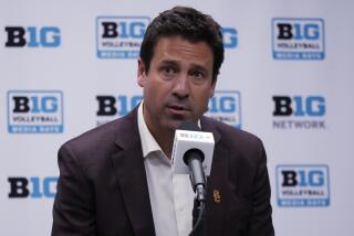 USC NCAA college head coach Brad Keller speaks during 2024 Big Ten Volleyball Media Day in Chicago, Tuesday, August. 6, 2024. (AP Photo/Nam Y. Huh)