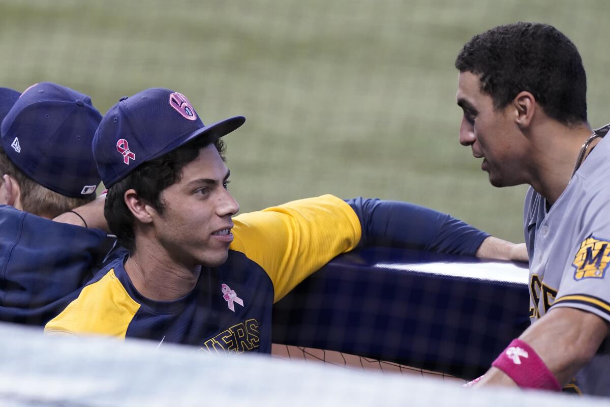 Brewers' Yelich returns from injured list to face Royals - The San Diego  Union-Tribune