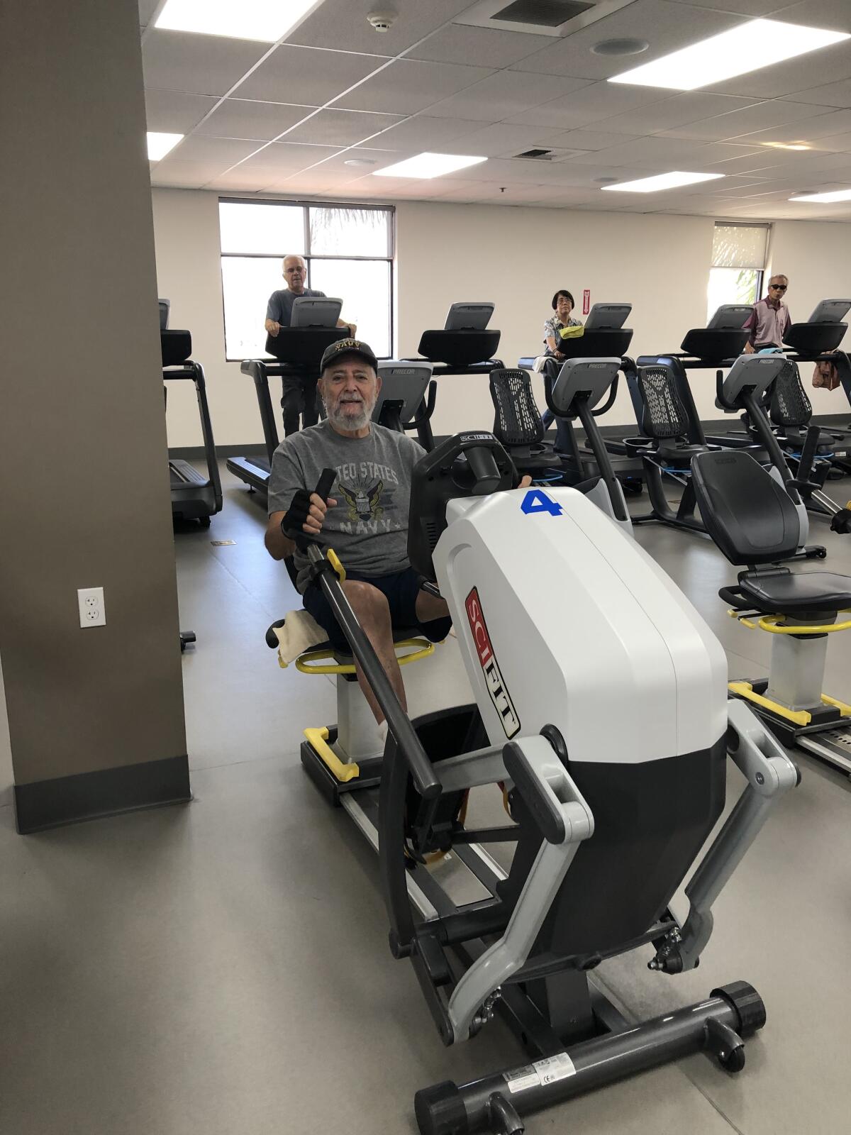 Phil Friedman exercises at a gym at Leisure World, the retirement community where he lives. 