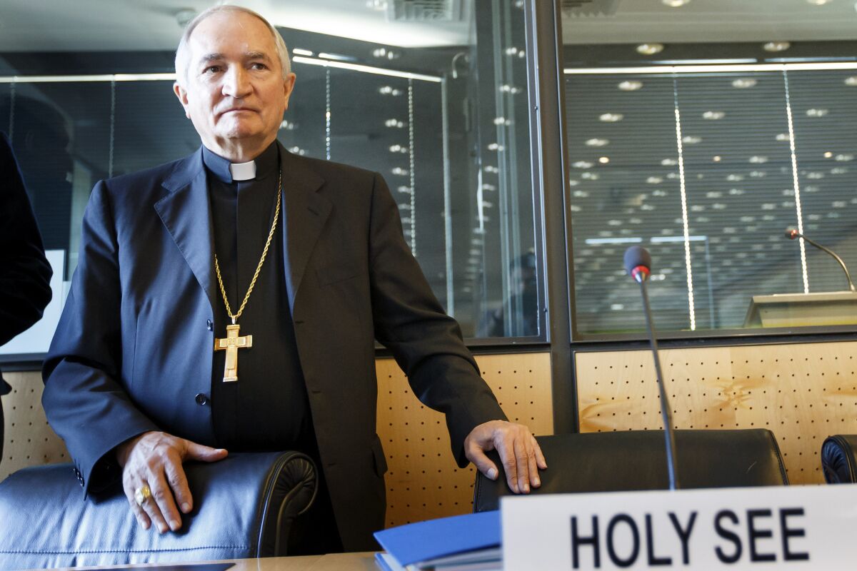 Archbishop Silvano Tomasi, the Vatican's observer to the to the Office of the United Nations in Geneva, arrives for the U.N. committee hearing linking torture and child abuse.