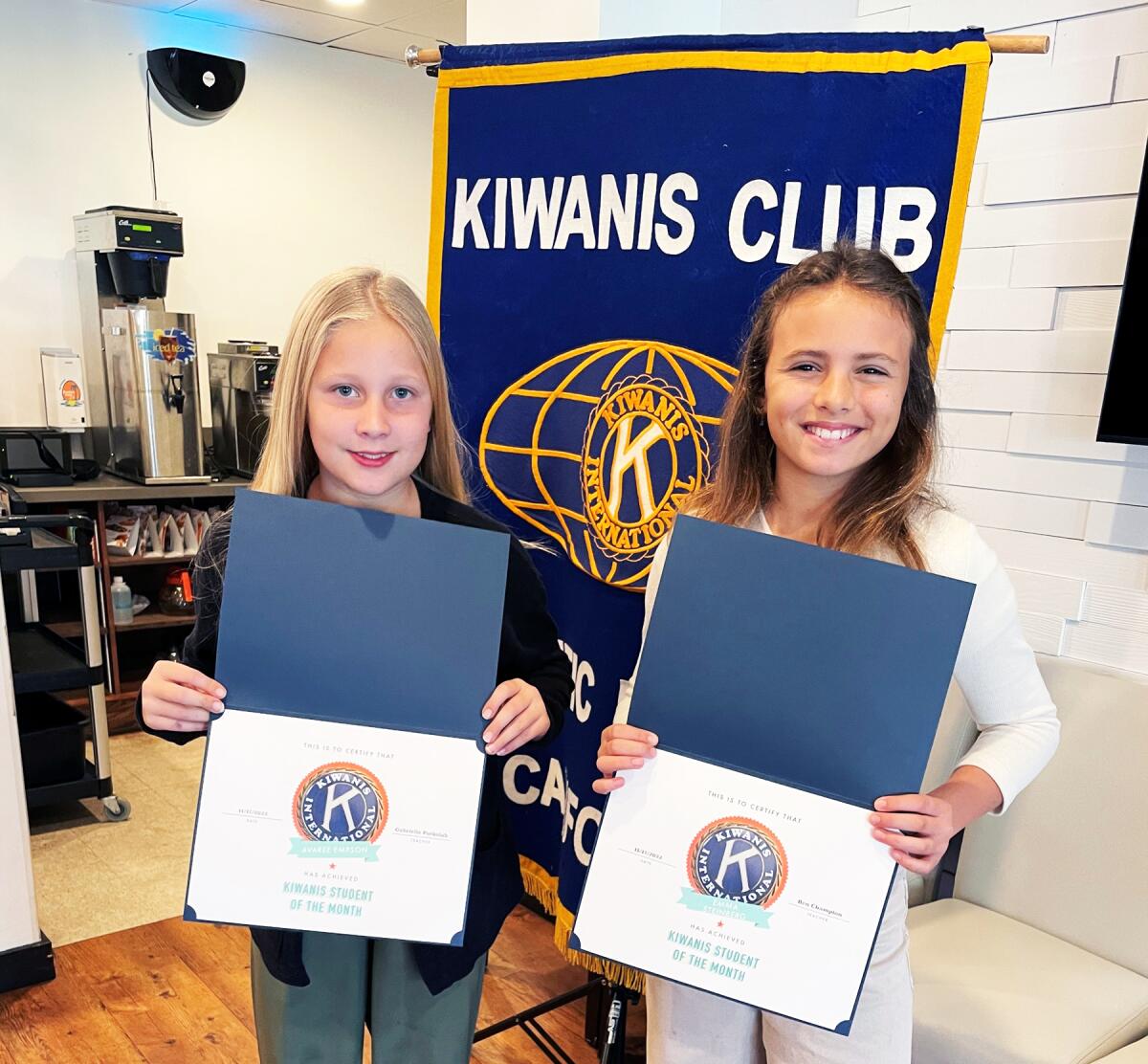 Receiving the Pacific Beach Kiwanis Club’s November 2022 “Student of the Month” honor were Averree Empson and Emma Steinberg.