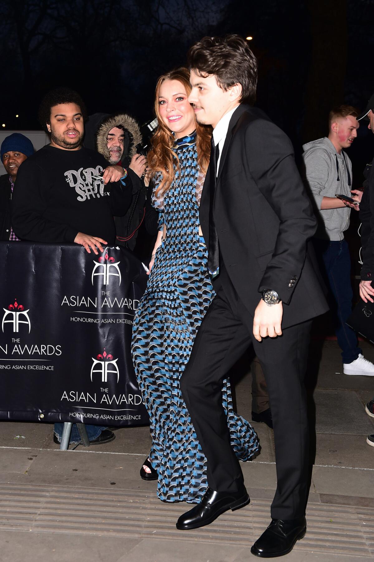 Lindsay Lohan and Egor Tarabasov arrive at the 2016 British Asian Awards in London on April 8.