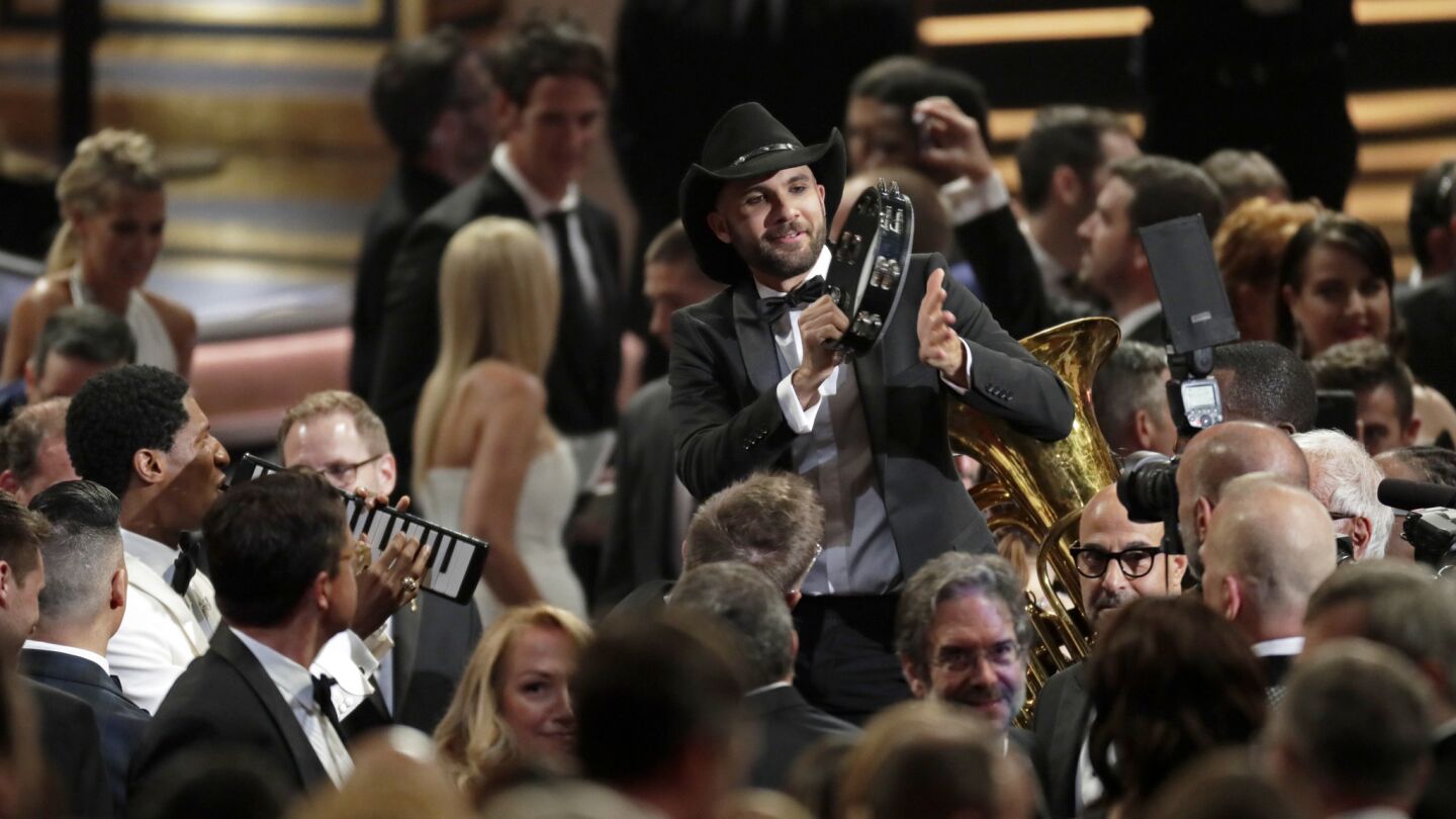 The band Stay Human performs during the show at the 69th Emmy Awards.