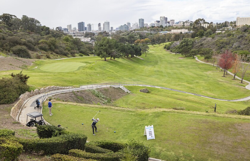 Golfers tee off on the first hole at Balboa Park Golf Course on Tuesday, Dec. 28, 2021 in San Diego. 
