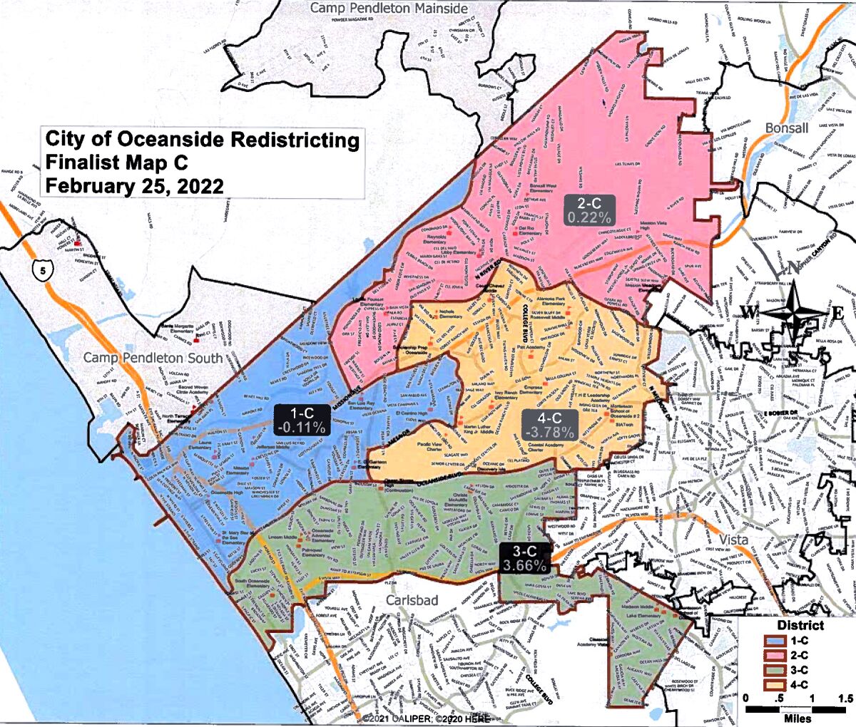 Oceanside adopts new council district boundaries The San Diego Union