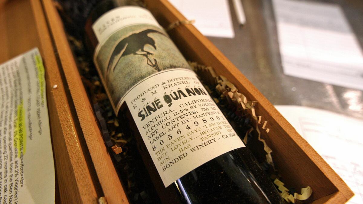 The Sine Qua Non wines being sold at auction are highly allocated and highly sought after. This bottle was sold at auction in 2009.
