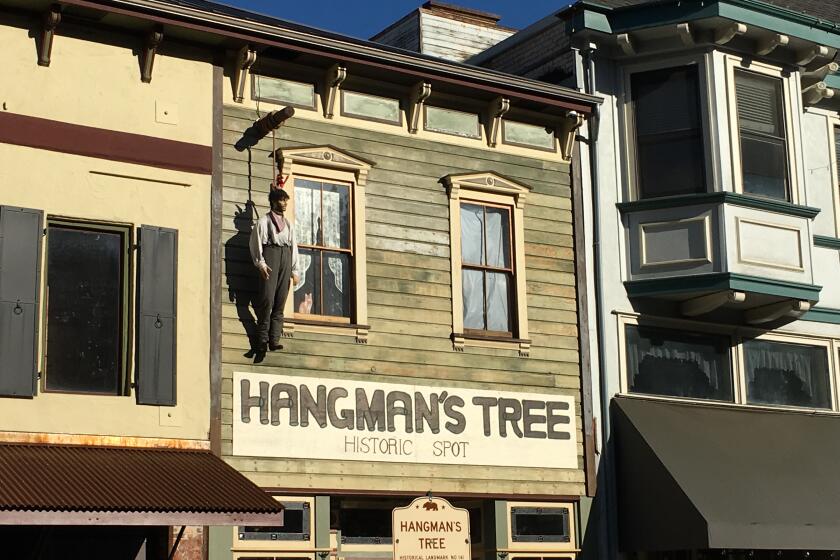 A mannequin hangs from the Hangman's Tree Historic Spot in Placerville, Calif. (Hailey Branson-Potts/Los Angeles Times/)