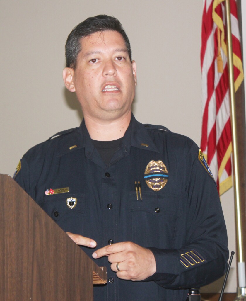 Lt. Rick Aguilar of SDPD Northern Division speaking to the PB Town Council.