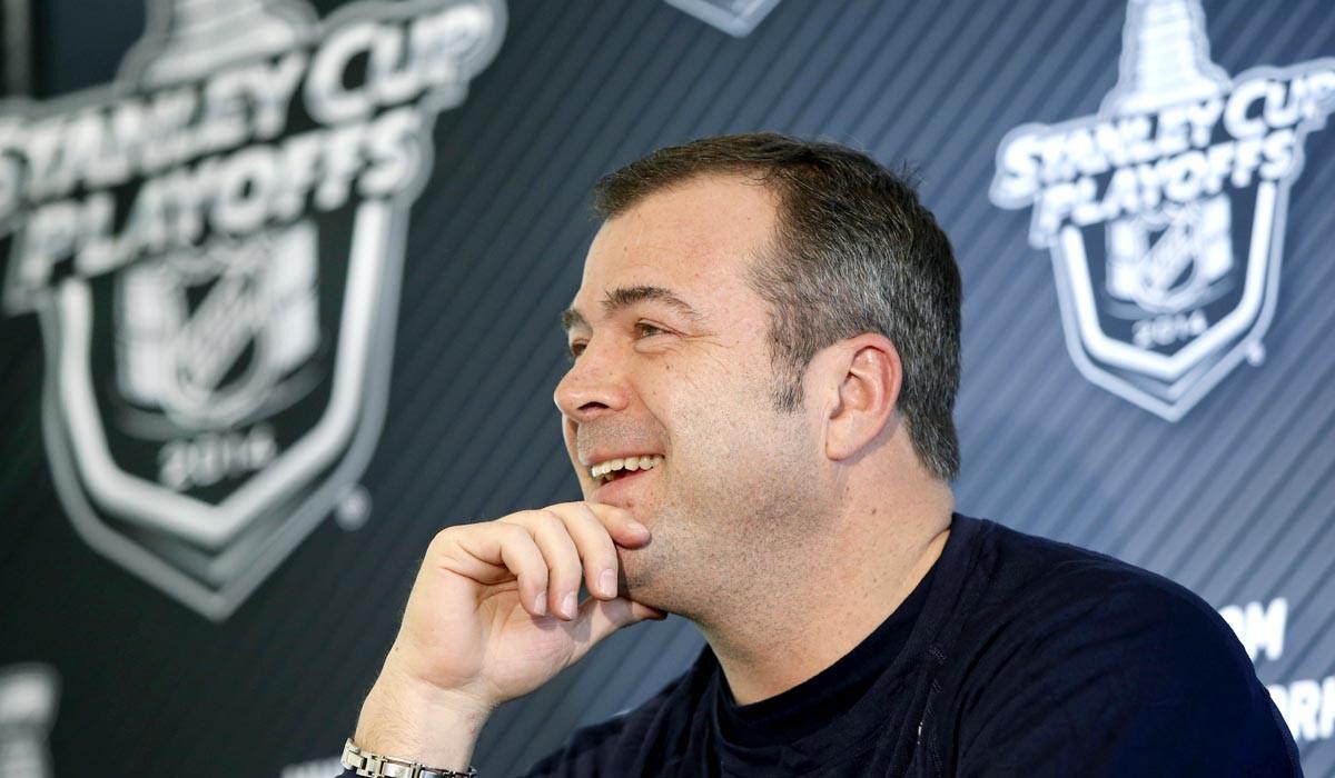 Rangers Coach Alain Vigneault fields questions from the media before the start of the Stanley Cup Final series against the Kings.