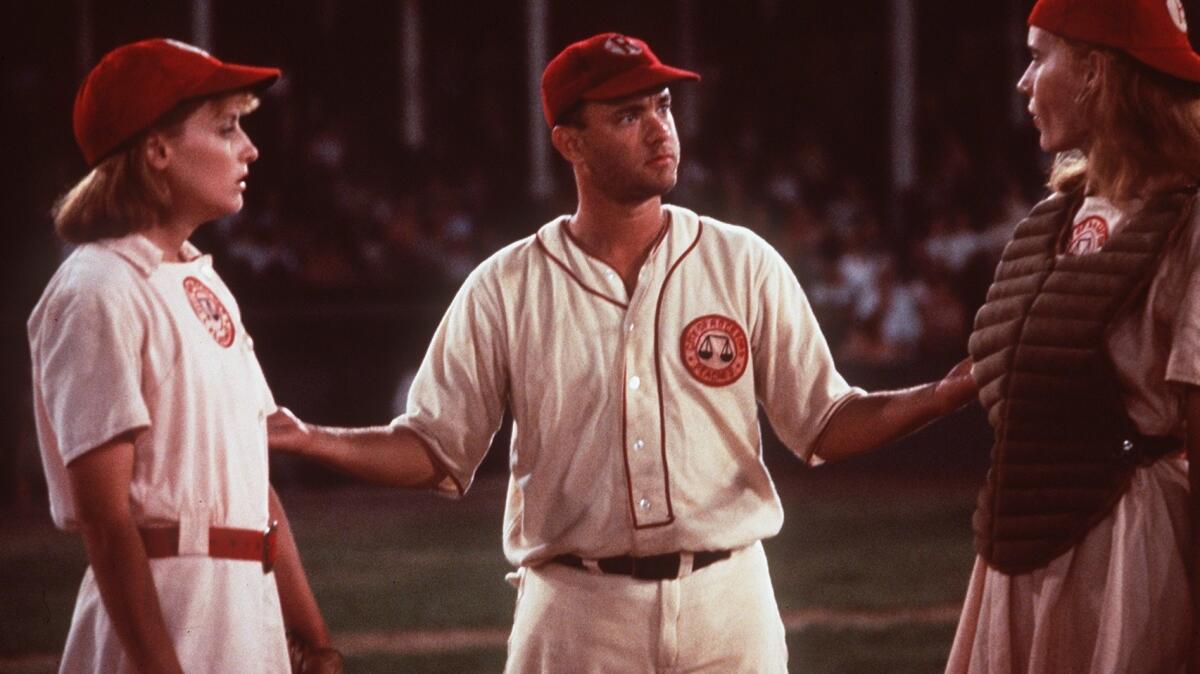 Lori Petty, Tom Hanks and Geena Davis in the movie "A League of Their Own."
