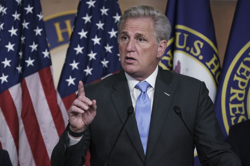 House Minority Leader Kevin McCarthy, R-Calif., holds a news conference following GOP leadership elections for the 117th Congress, at the Capitol in Washington, Tuesday, Nov. 17, 2020. (AP Photo/J. Scott Applewhite)