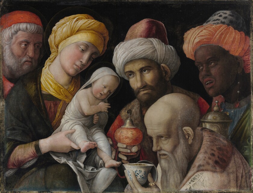 Andrea Mantegna's "Adoration of the Magi” is among the works on display in "Balthazar: A Black African King in Medieval and Renaissance Art" at the Getty.