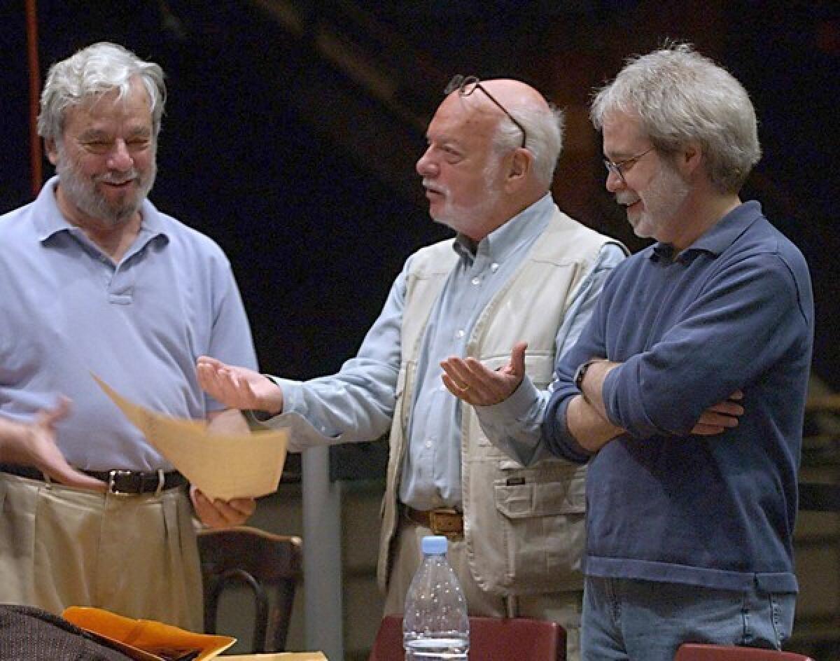 Sondheim with Harold Prince, center, and John Weidman.