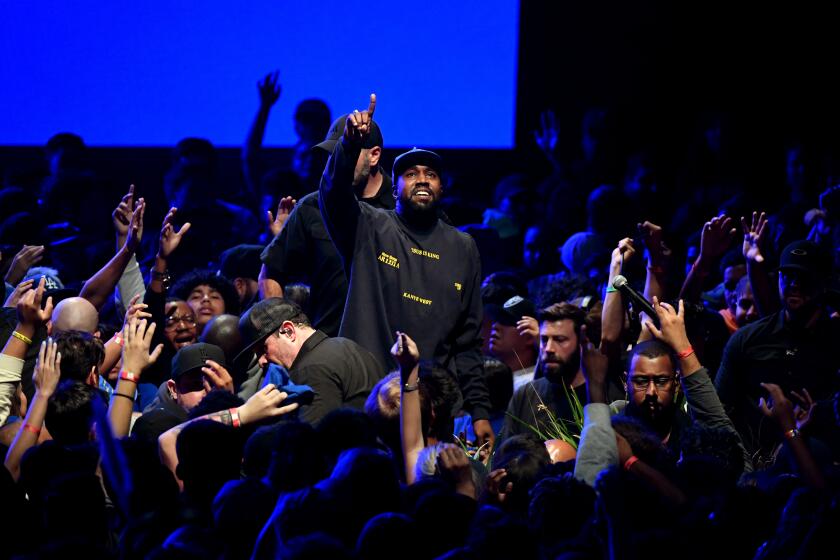 INGLEWOOD, CALIFORNIA - OCTOBER 23: Kanye West performs onstage during his "Jesus Is King" album and film experience at The Forum on October 23, 2019 in Inglewood, California. (Photo by Kevin Winter/Getty Images for ABA)