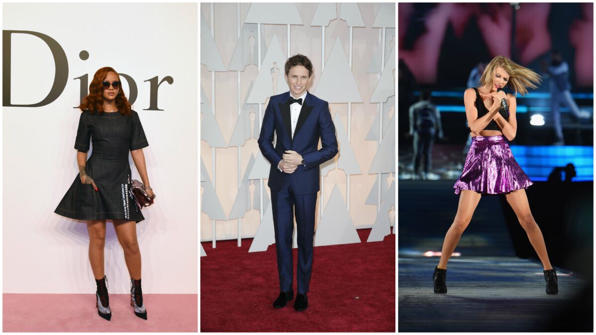 From left, Rihanna, Eddie Redmayne and Taylor Swift were all named to the 2015 International Best-Dressed list by Vanity Fair.