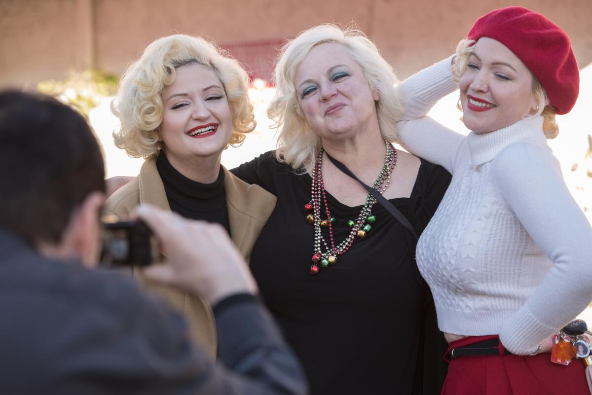 Marilyn Remembered Fan Club members Monica Shahri, Jeanne Witczak, and Jessica "Sugar" Kiper, at the club's Holiday Luncheon.