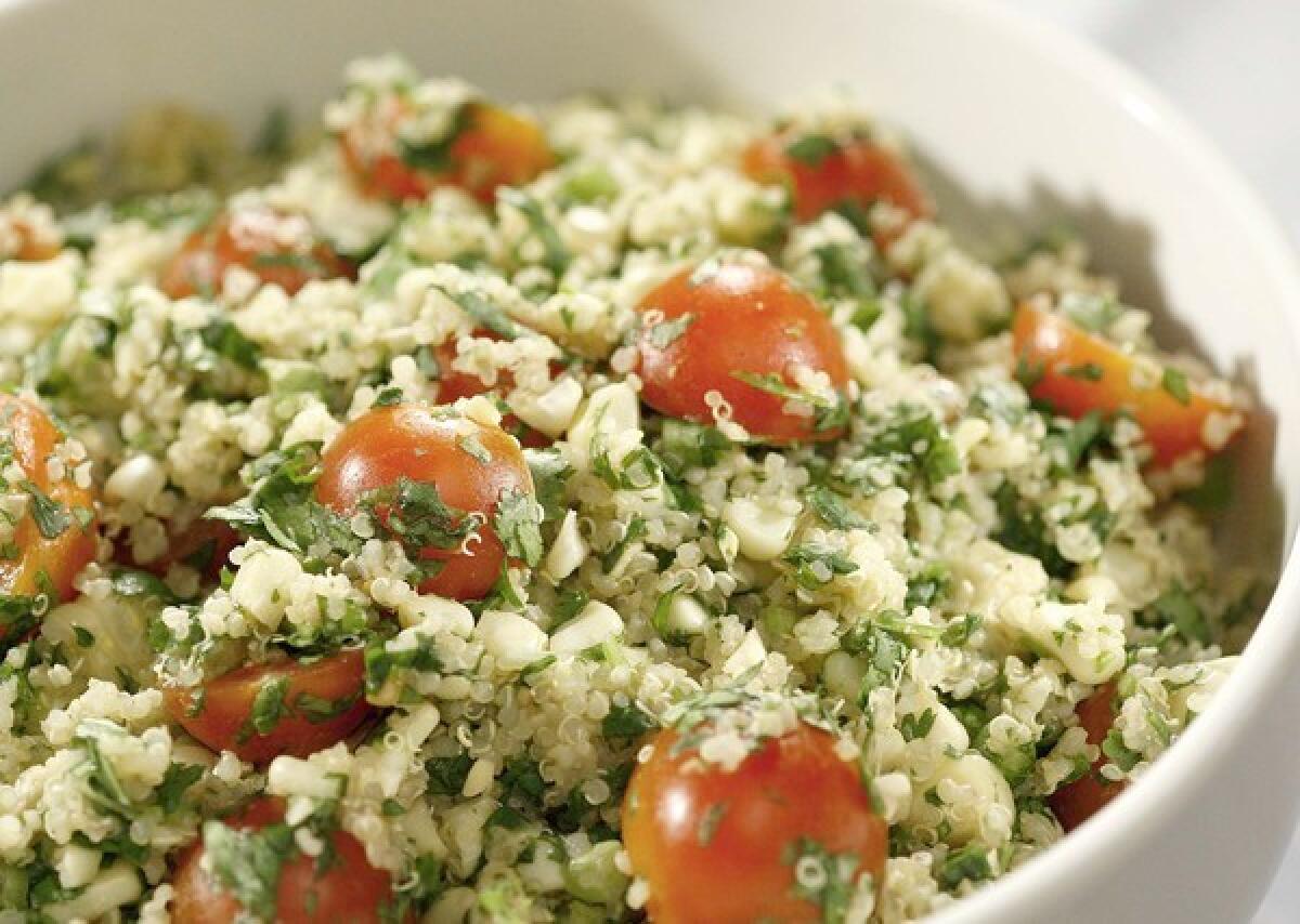 Recipe: Quinoa salad with grilled corn, tomatoes and cilantro.