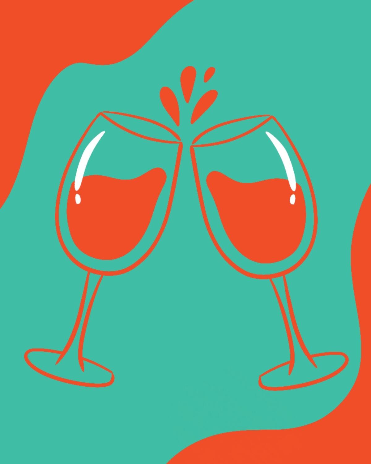 Illustration of wine glasses cheers-ing.