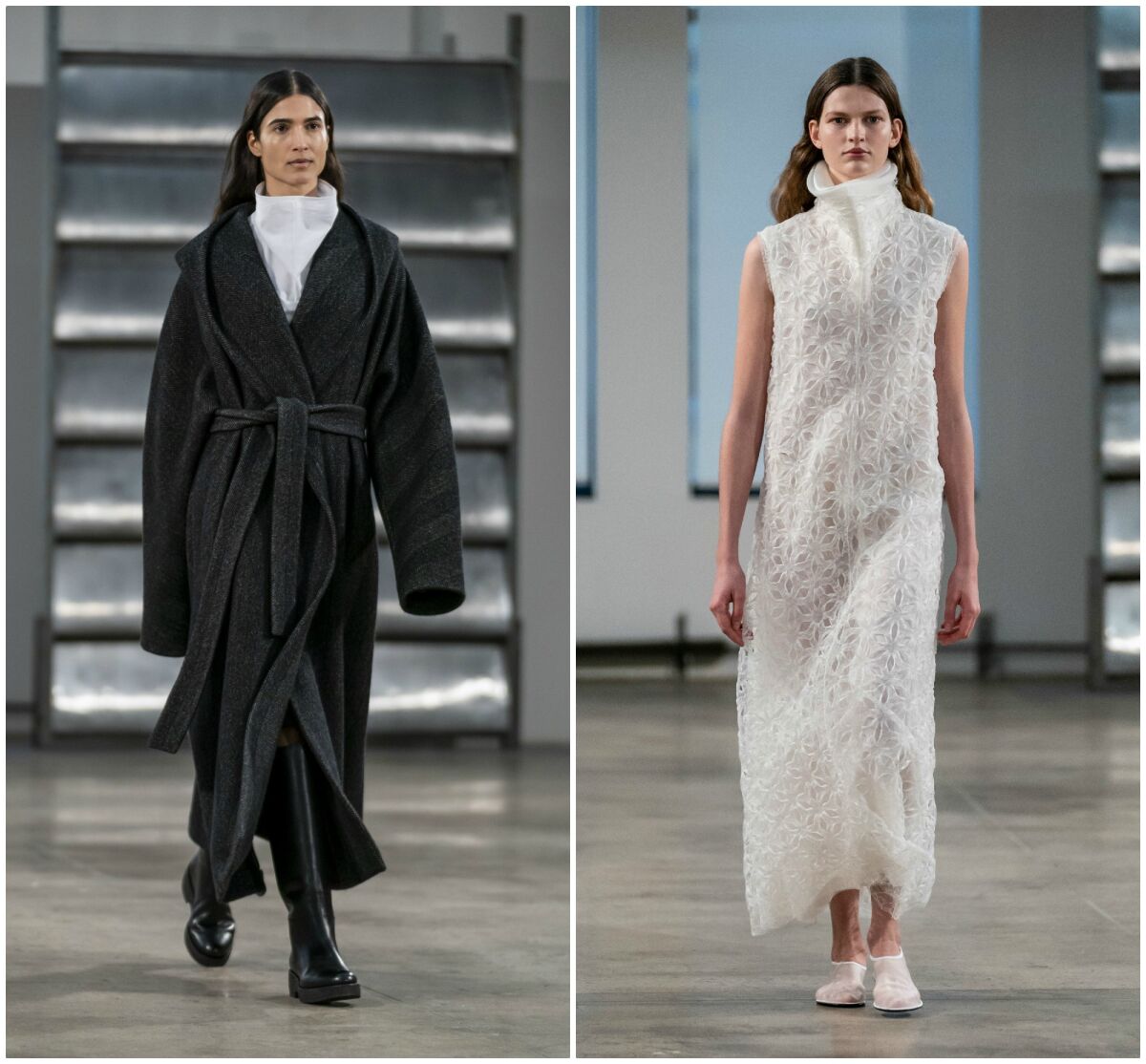 Two fall looks from the Row, the fashion label designed by Ashley and Mary-Kate Olsen
