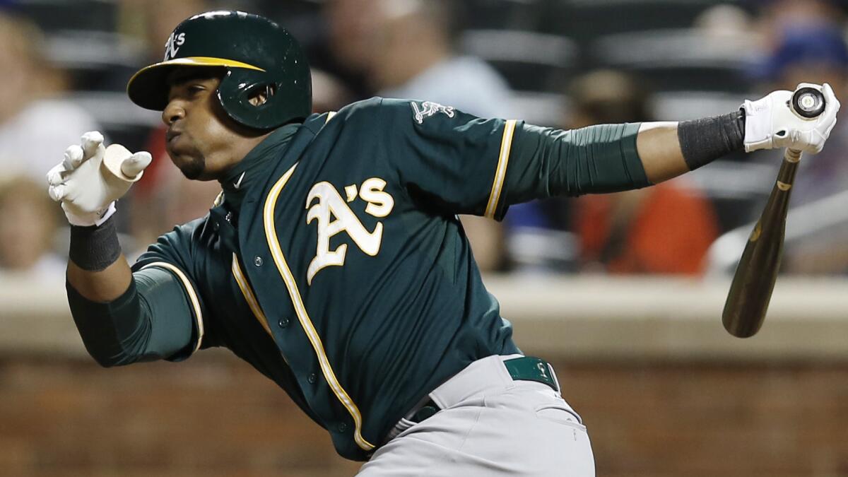 Oakland Athletics left fielder Yoenis Cespedes hits during a game against the New York Mets on June 24. Cespedes is one of several major league stars who play for California-based teams.