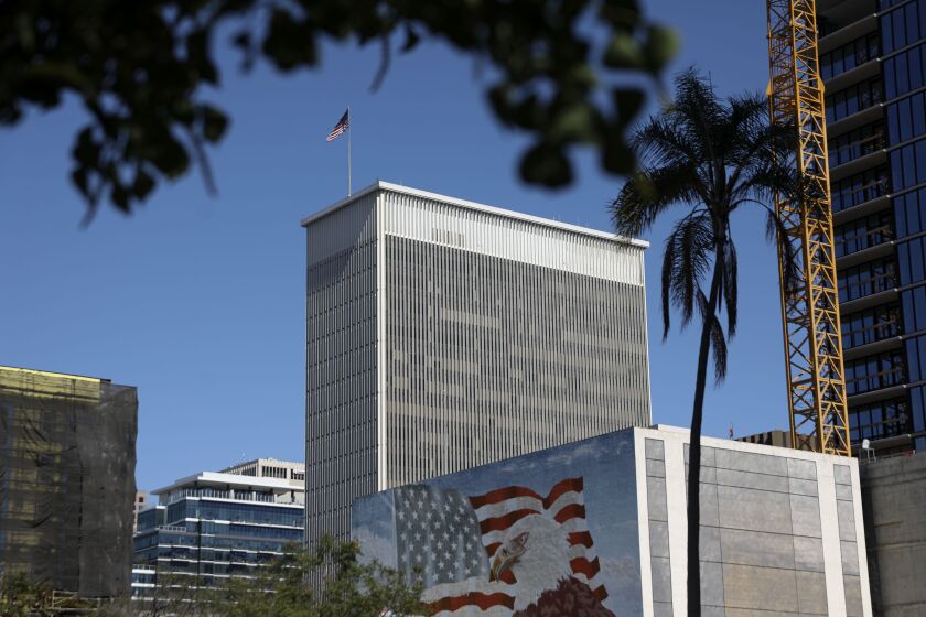 LA MESA, CA-JUNE 20: View of the 101 Ash Street building in Downtown San Diego on Monday, June 20, 2022. The City of San Diego has reached a settlement over the lawsuit for the building. (Photo by Sandy Huffaker for The SD Union-Tribune)