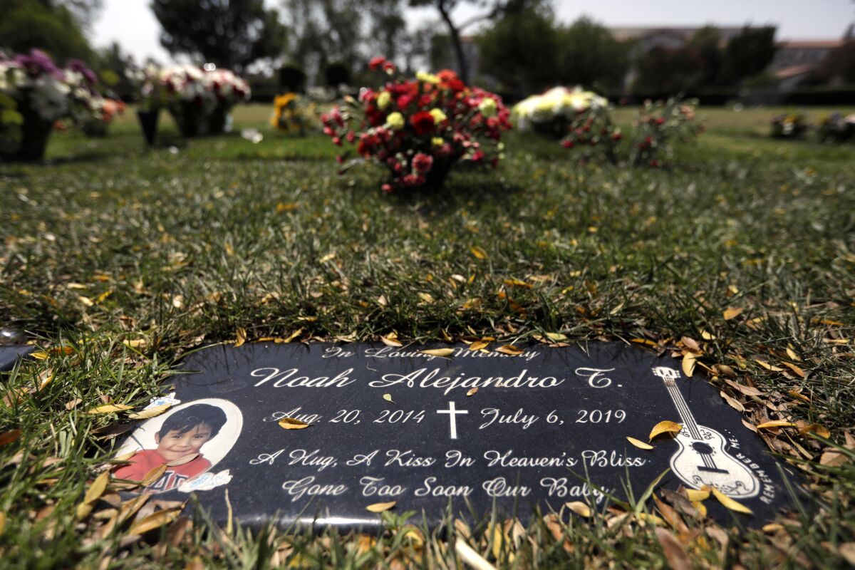 The gravesite of 4 year-old Noah Cuatro at Mission Hills Cemetery in Mission Hills.