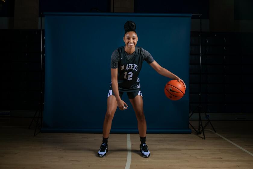 CHATSWORTH, CA - OCTOBER 12: Juju Watkins participants in Sierra Canyon High basketball media day on Wednesday, Oct. 12, 2022 in Chatsworth, CA. (Jason Armond / Los Angeles Times)