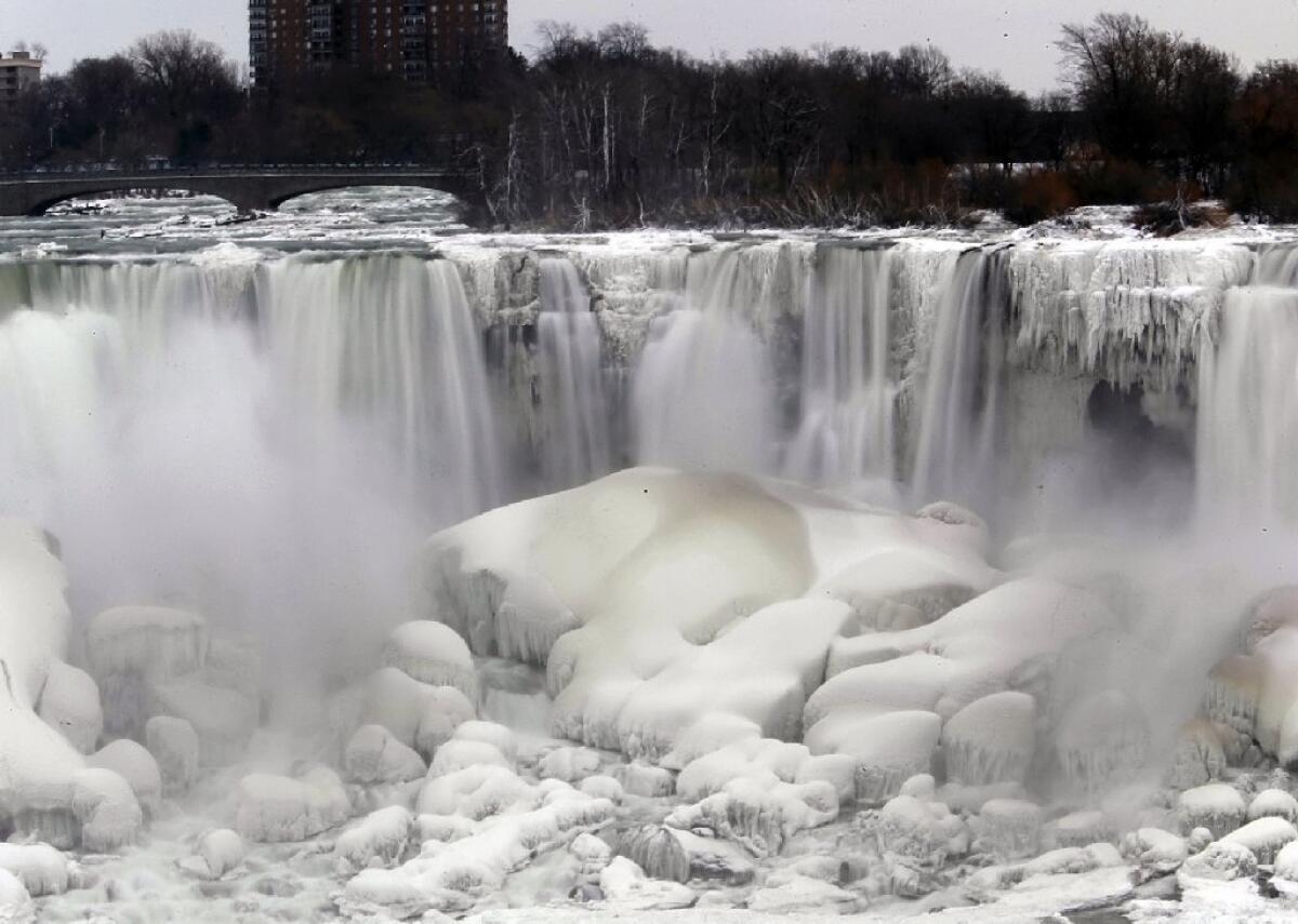 The U.S. side of Niagara Falls partially froze after the "polar vortex" that affected millions in the U.S. and Canada in early January. Meteorologists said that cold weather is poised to return to much of the U.S. early this week.