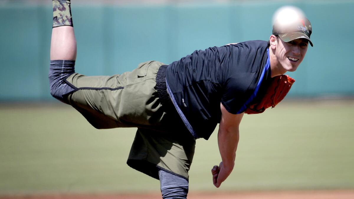 Tim Lincecum throws for scouts at Scottsdale Stadium in Arizona earlier this month.