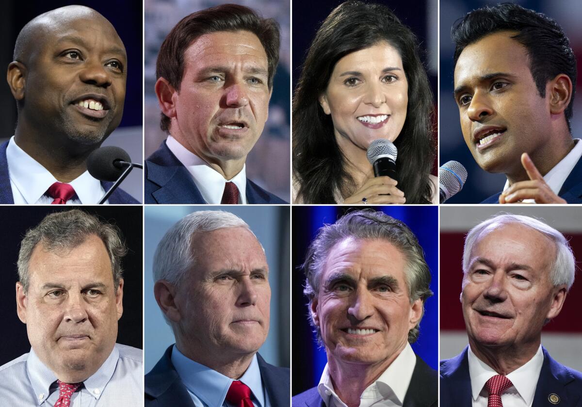 The eight candidates participating in the Republican presidential debate 
