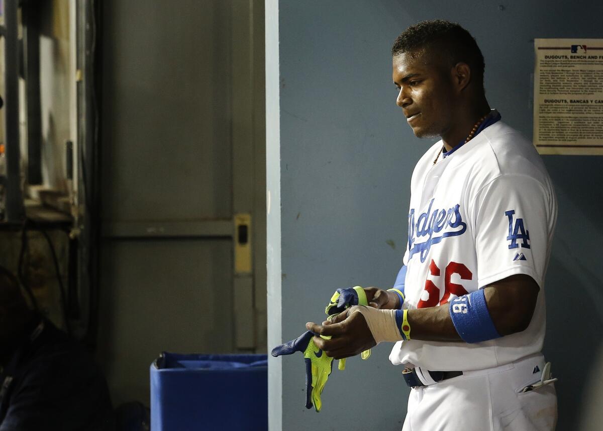 Dodgers outfielder Yasiel Puig during the 2014 playoffs.