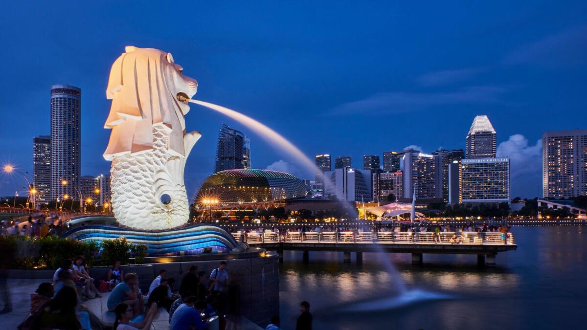 Singapore, with its giant merlion, is a good jumping-off spot for cruises of Southeast Asia.