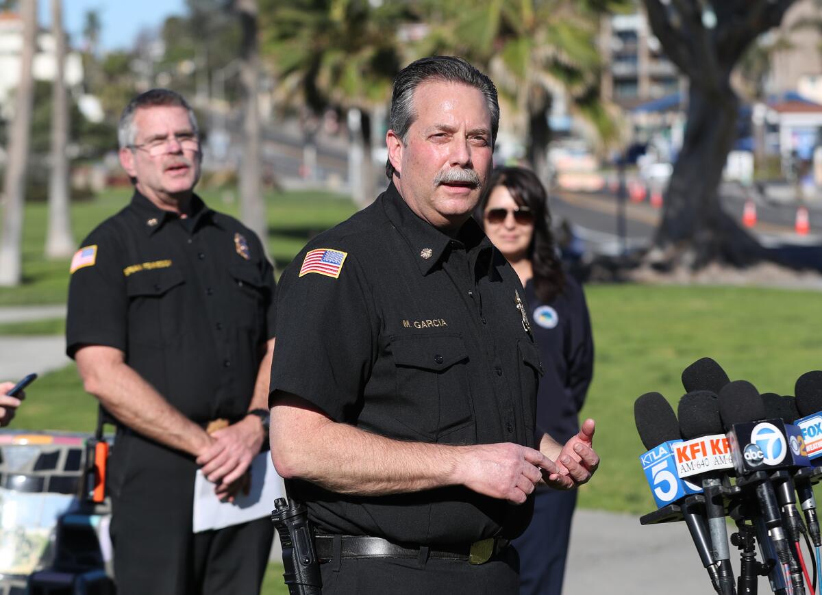 Laguna Beach Fire Chief Michael Garcia addresses the media about the Emerald Fire