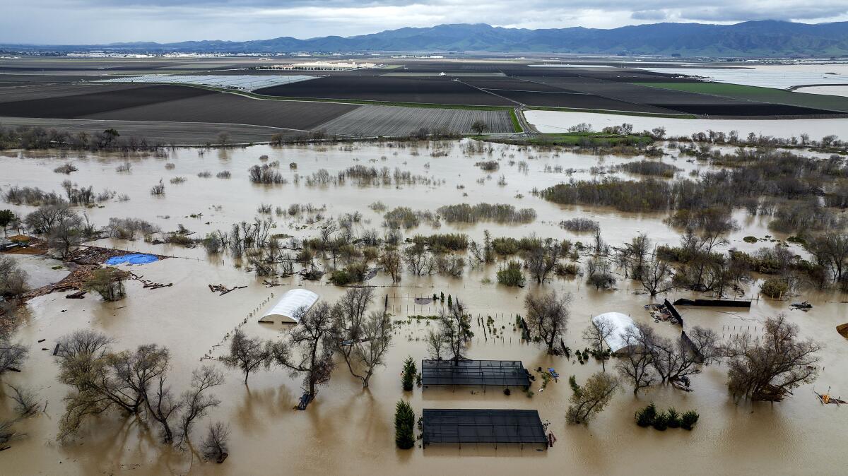 Una propiedad yace inundada en el condado Monterey, California, el viernes 13 de enero de 2023