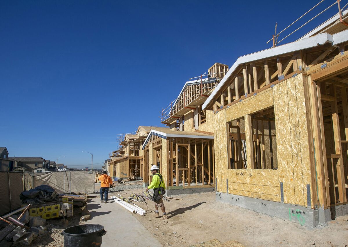 New single-family homes under construction in the Seville project in Chula Vista in January 2020.