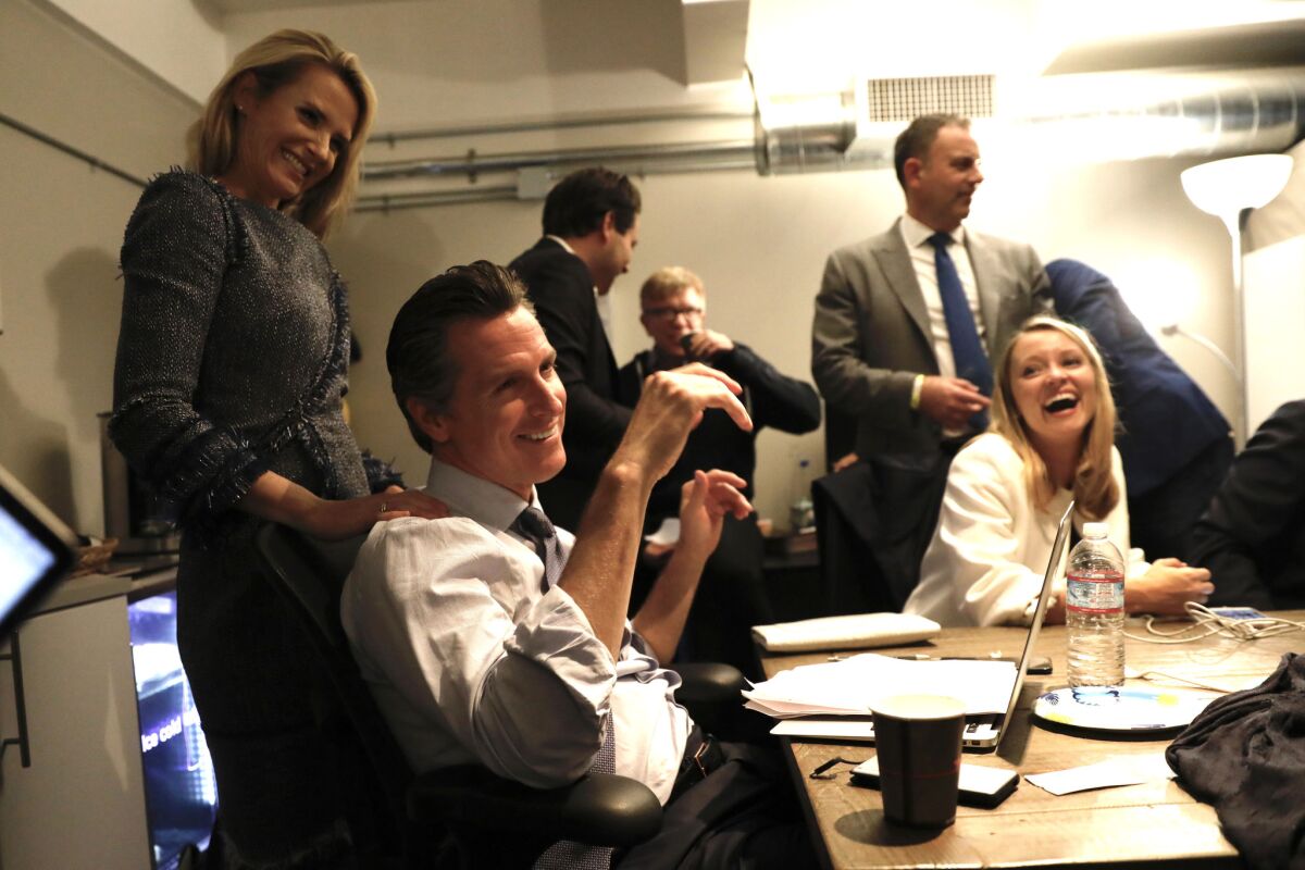 Gavin Newsom backstage at his election night party in San Francisco.