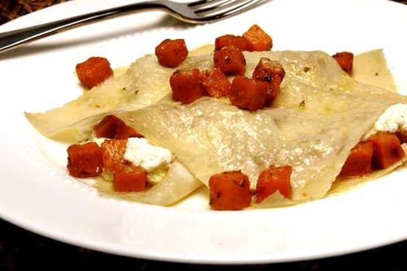 Butternut squash with rosemary butter; the butter would also work with wild mushrooms.