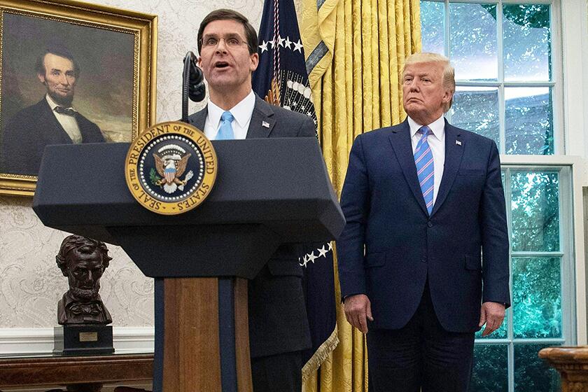 Mark Esper speaks after being sworn in as U.S. Defense Secretary on July 23, 2019.