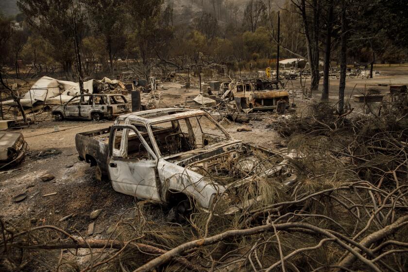 CLEARLAKE OAKS, CALIF. -- TUESDAY, AUGUST 7, 2018: Structures, cars and property burned by the Mendocino Complex Fire near Clearlake Oaks, Calif., on Aug. 7, 2018. (Marcus Yam / Los Angeles Times)