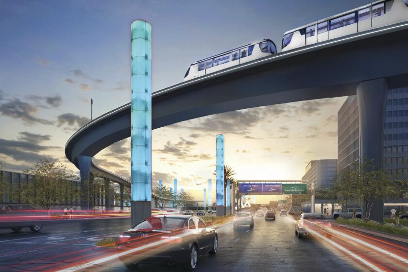 Renderings of the LAX People Mover, a driverless train that is under construction. (Courtesy of Los Angeles World Airports)