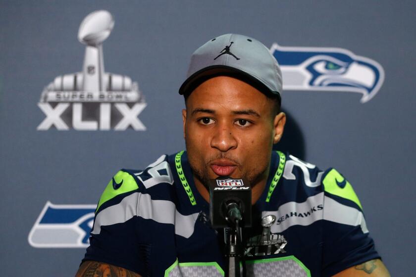 Seattle safety Earl Thomas speaks during a Super Bowl XLIX media availability at the Arizona Grand Hotel on Wednesday.