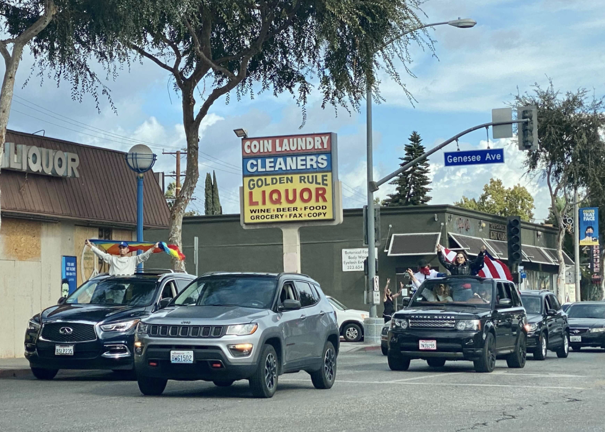 Cars rally in West Hollywood on Saturday after Joe Biden's victory.