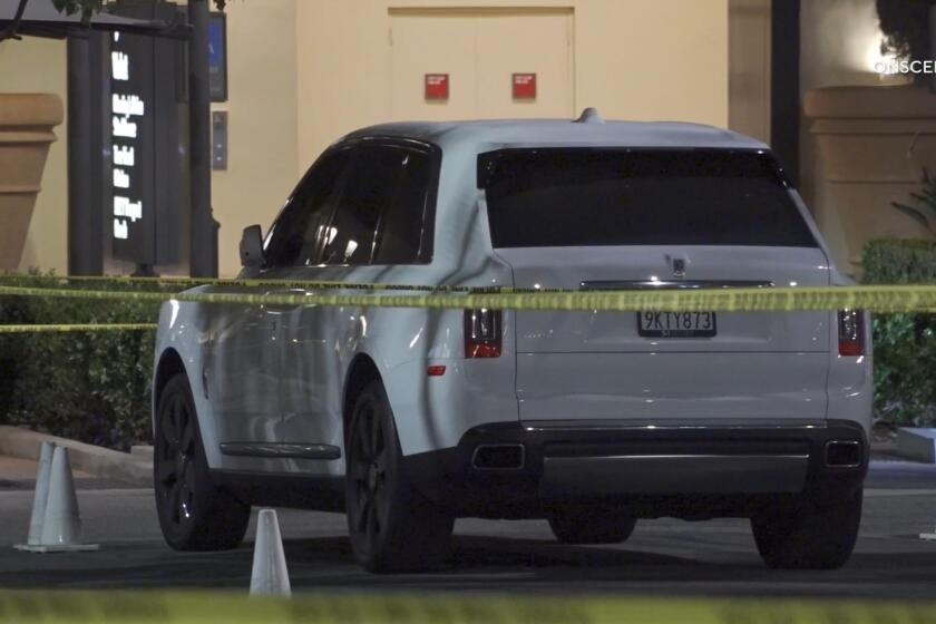 Newport Beach Police officers received a call around 11:30 p.m. Monday night about a possible robbery and gun shots fired in the Fashion Island mall parking lot where two men, each driving a Rolls-Royce and a Ferrari were involved in an attempted carjacking and robbery.