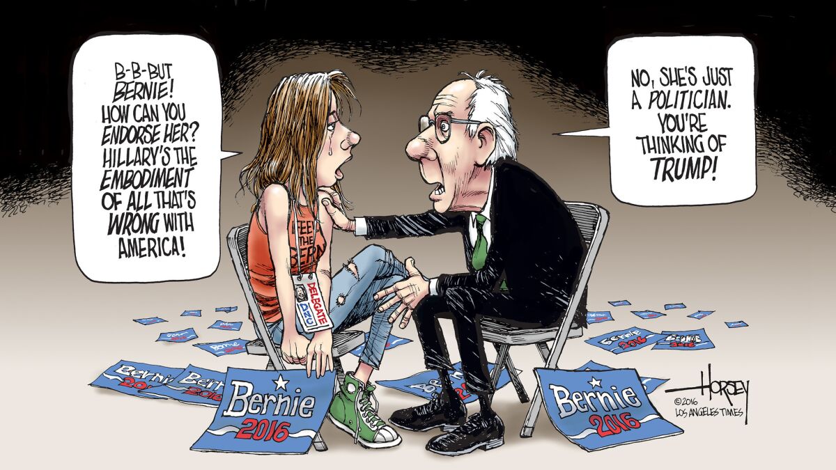 Disappointed Bernie Fans Resist Sanders Hopeful View Of Hillary Clinton Los Angeles Times 
