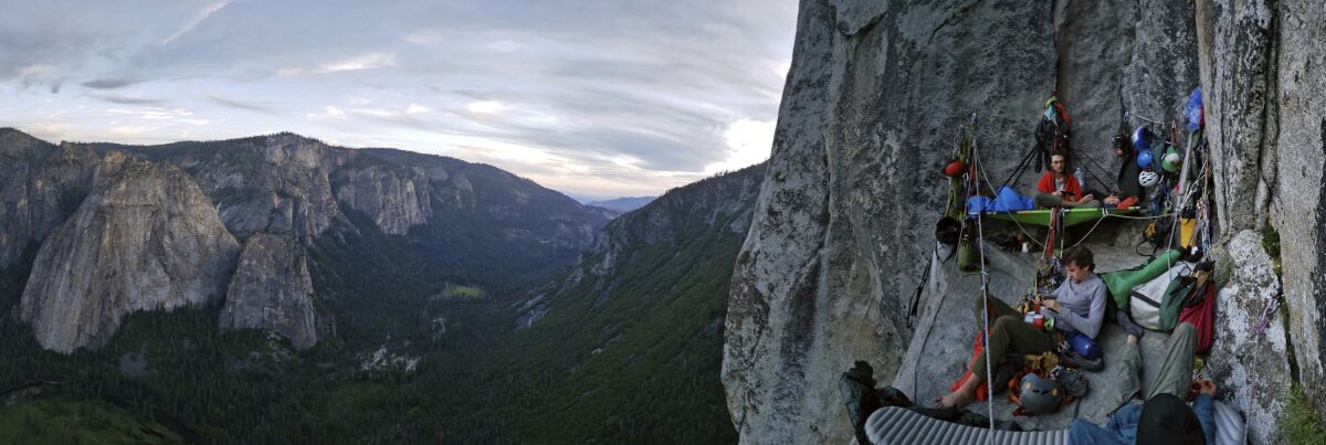 In this undated image released by the U.S. National Park Service climbers camp on a big wall on El Capitan in Yosemite National Park, Calif. The park said Friday, May 7, 2021, it would require climbers to get permits if they spend the night while climbing the granite walls of El Capitan, Half Dome and other iconic granite features. (National Park Service via AP)