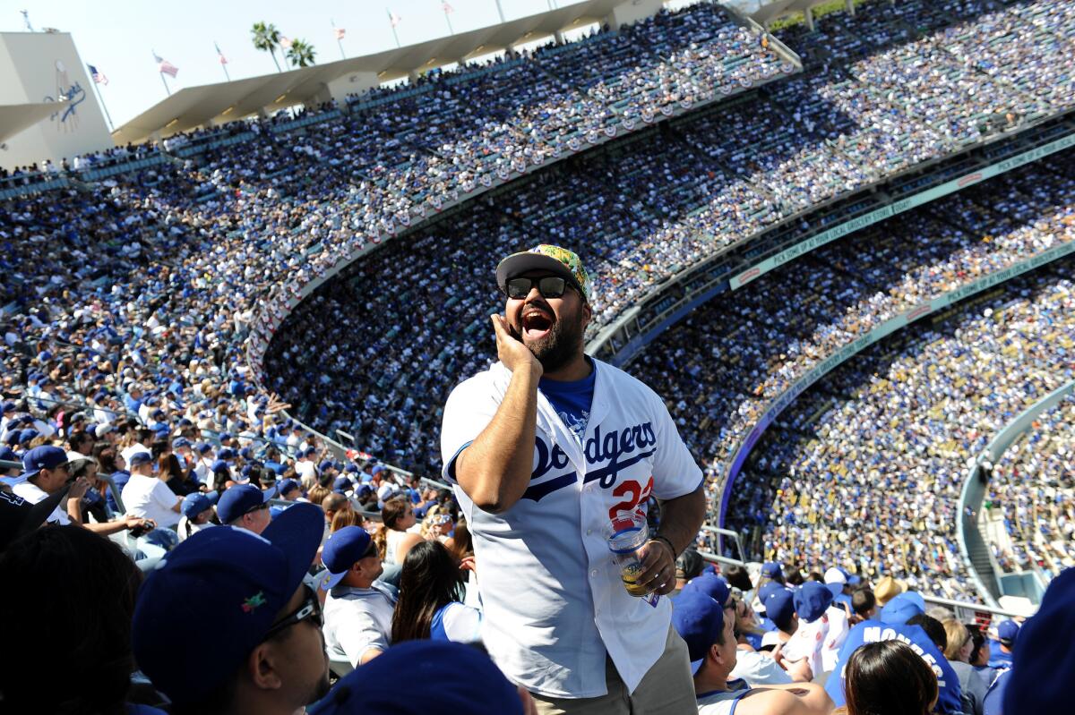 Edgar Paez of San Bernardino at the Dodgers' opening day game against the San Diego Padres.