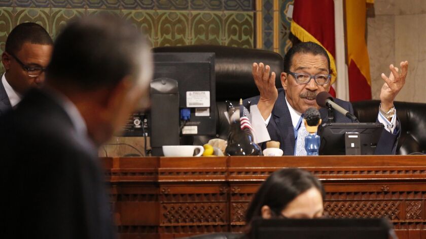Los Angeles City Council President Herb Wesson, shown here discussing street vending regulations, announced Monday that he is running for a seat on the Los Angeles County Board of Supervisors.