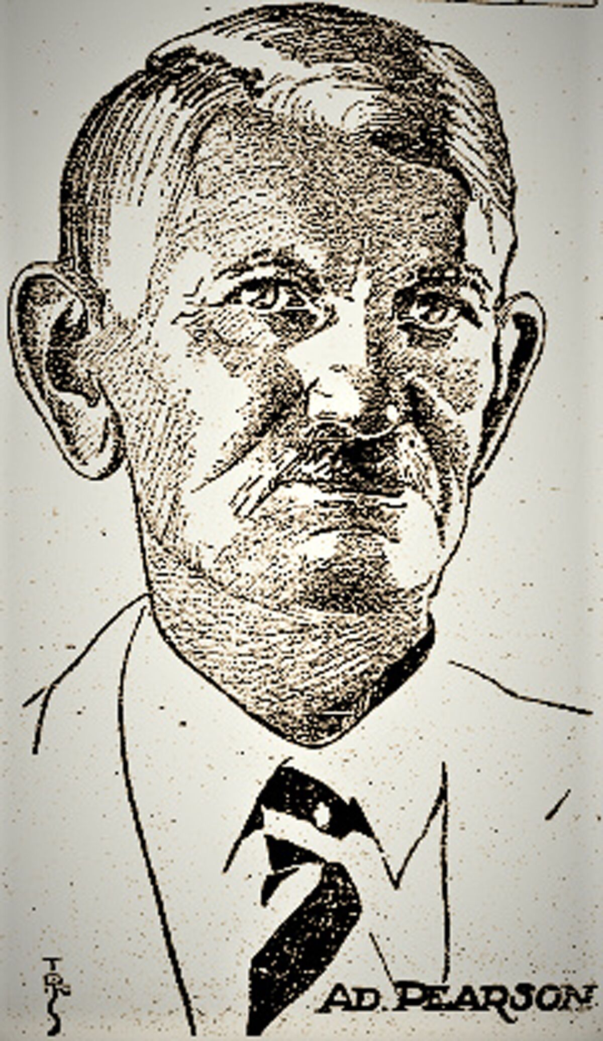 A formal portrait of Adalaska “Ad” Pearson, mayor of Duckville, in 1926.