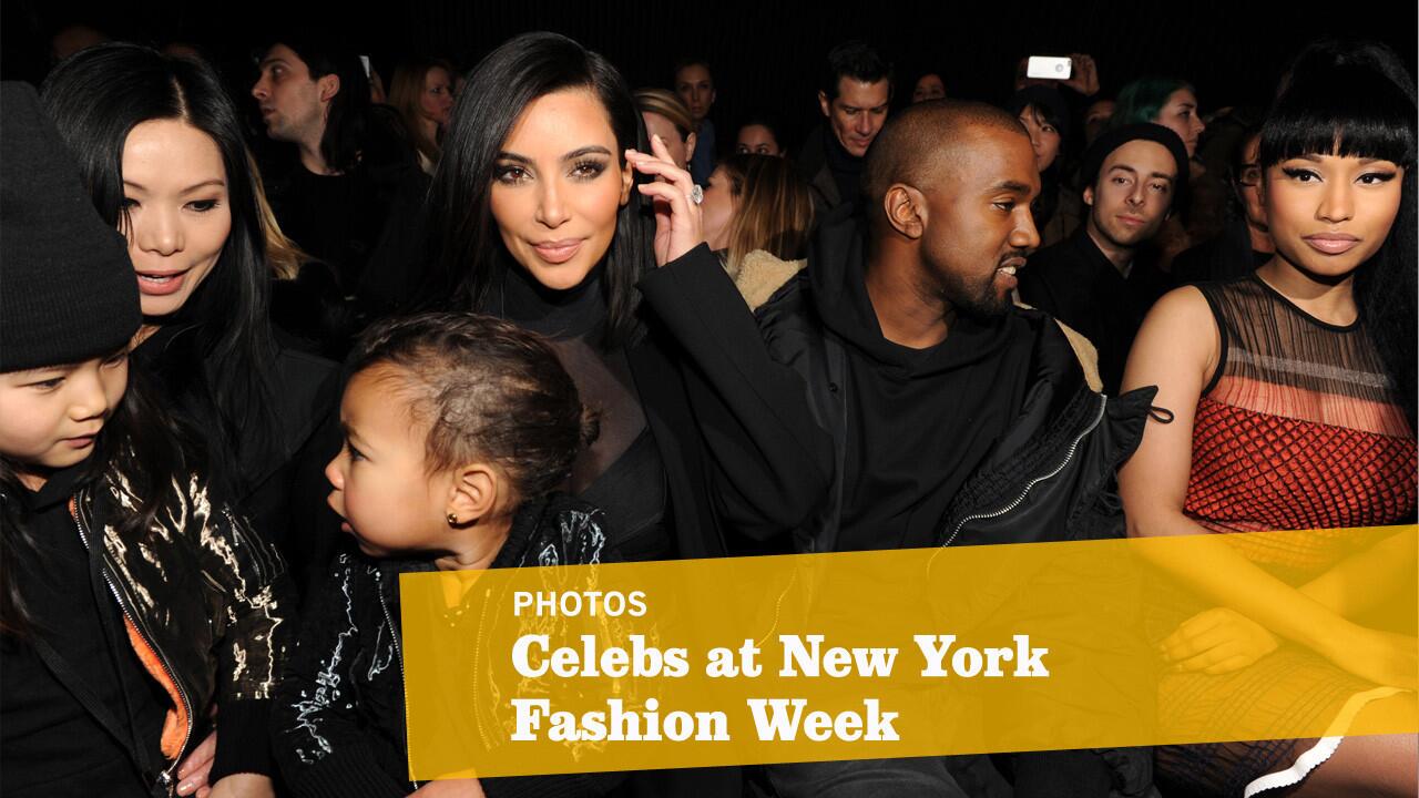 The stars are out for New York Fashion Week, including from left, Alia Wang, Aimie Wang, Kim Kardashian, North West, Kanye West and Nicki Minaj. Click here for full coverage of New York Fashion Week.