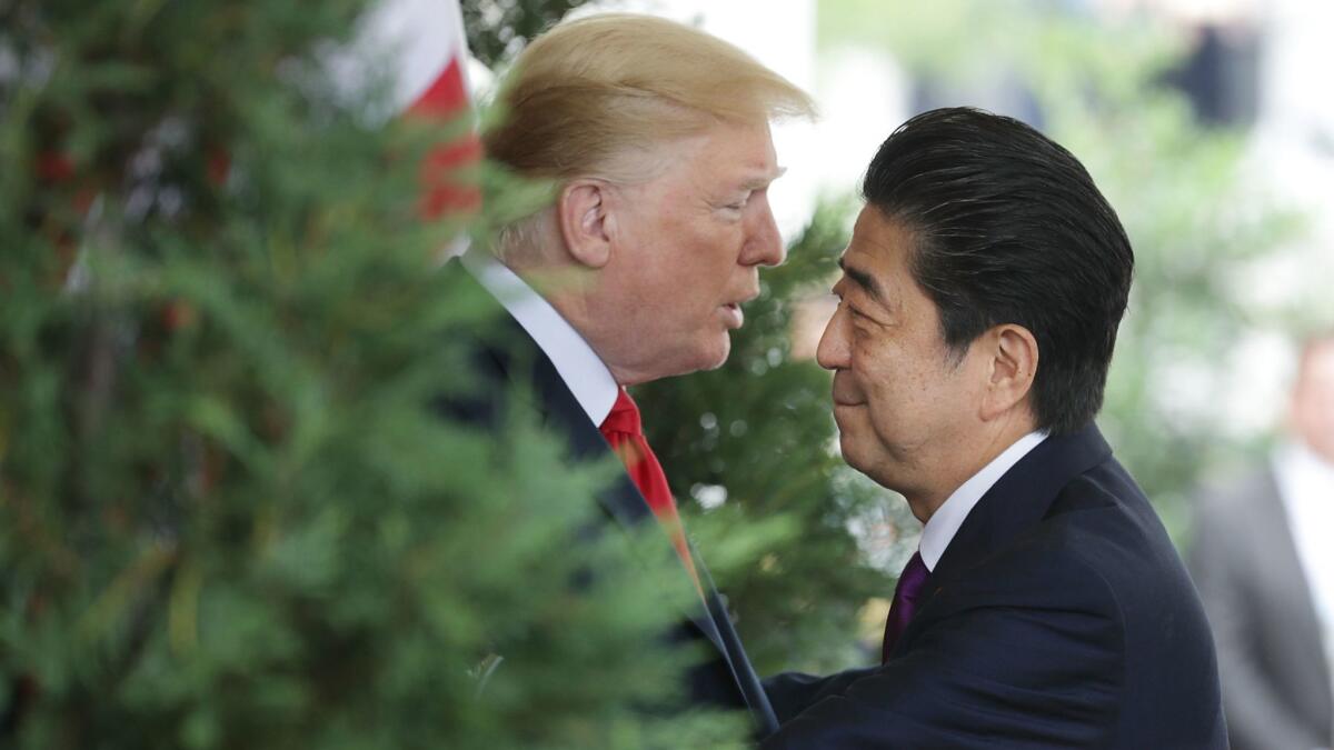 President Trump welcomes Japanese Prime Minister Shinzo Abe to the White House on Thursday.